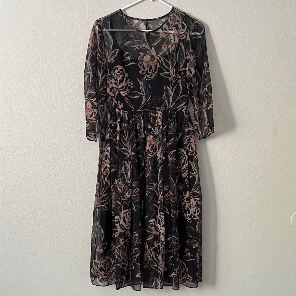 Like New! Espiga Marble Floral Mesh Midi Dress 3/4 Sleeve in Size 4